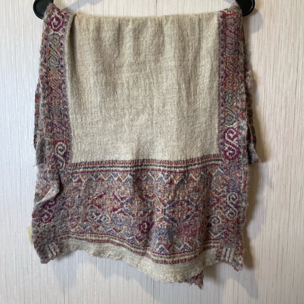 Soutache Bohemian Knit Scarf with Multicolor Pattern Wool Blend‎